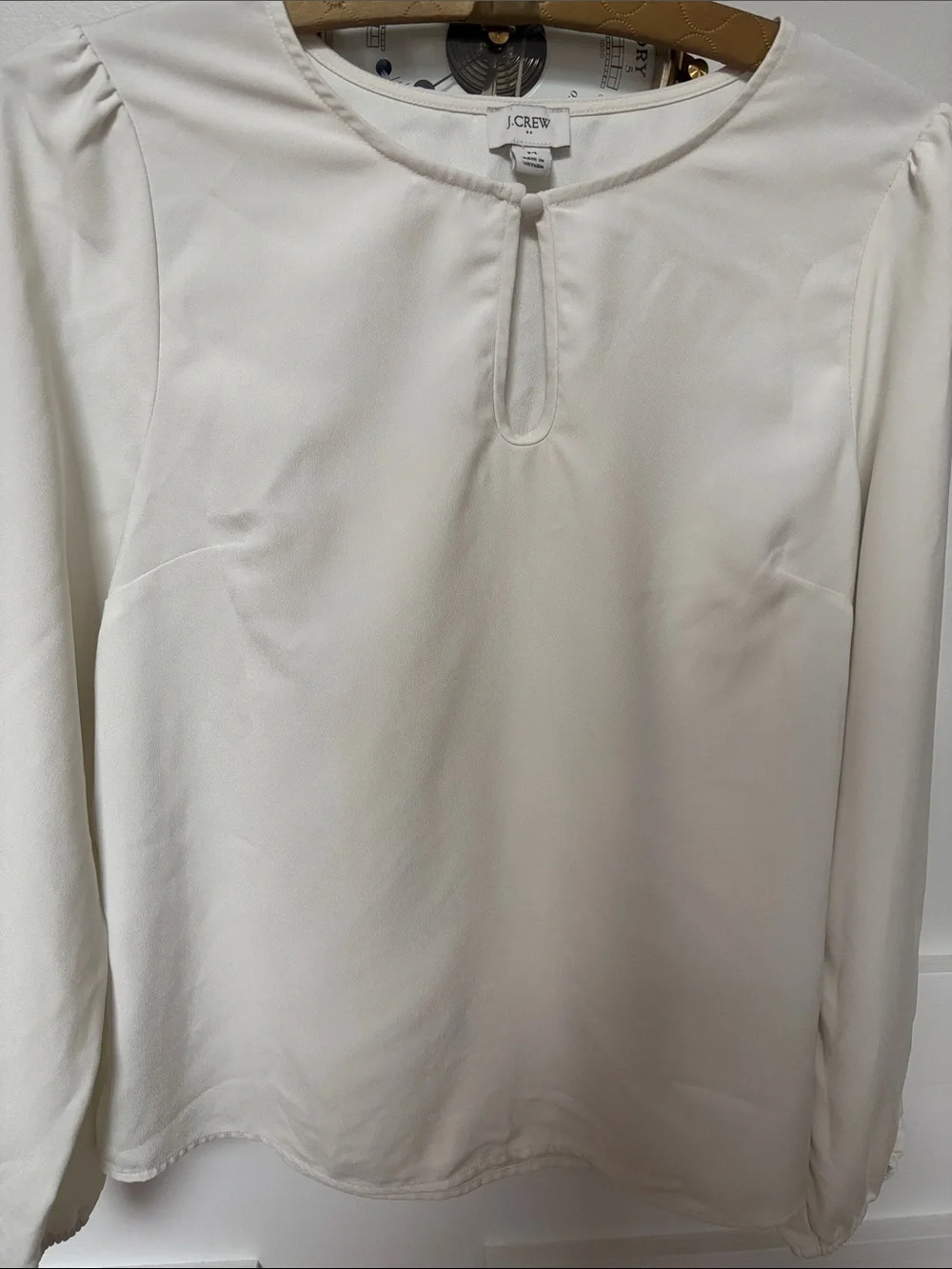 J. Crew Puff Sleeve Satin Back Crepe Top Women's Medium Keyhole Long Sleeve